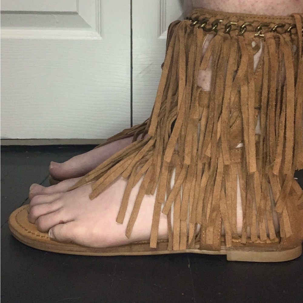 Not Rated Tan Fringe Sandals